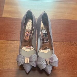 Ted Baker Metallic Lilac Pointed Bow Pumps